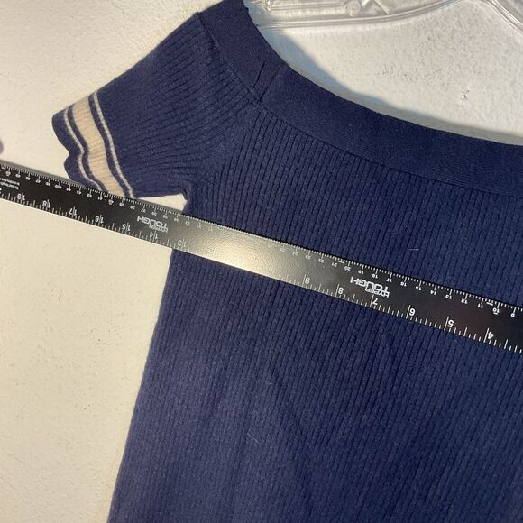 Frame Sweater Womens Small Navy Blue Off Shoulder cardigan Striped academia - Picture 7 of 9